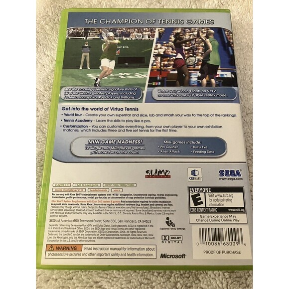 Virtua Tennis 3 (Xbox 360, 2007) Sports Complete Tested Working - Picture 2 of 9